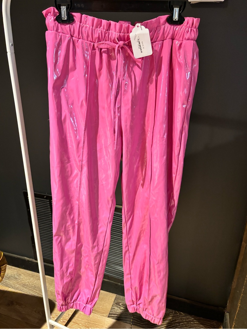 TCEC Bright Pink Drawstring pleather Jogger Pants